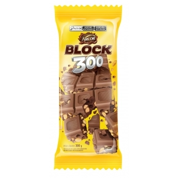 ARCOR TABLETE BLOCK CHOC AO LEITE C/ AMENDOIN 300G