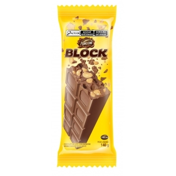 ARCOR TABLETE BLOCK CHOC AO LEITE C/ AMENDOIN 12X140G