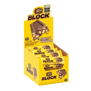 ARCOR TABLETE BLOCK CHOC AO LEITE C/ AMENDOIN 20X38G