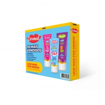 CIMED CARMED GEL DENTAL C/FLUOR 70G KIT C/3 BEIJOS+DENTADURAS+MINHOCAS